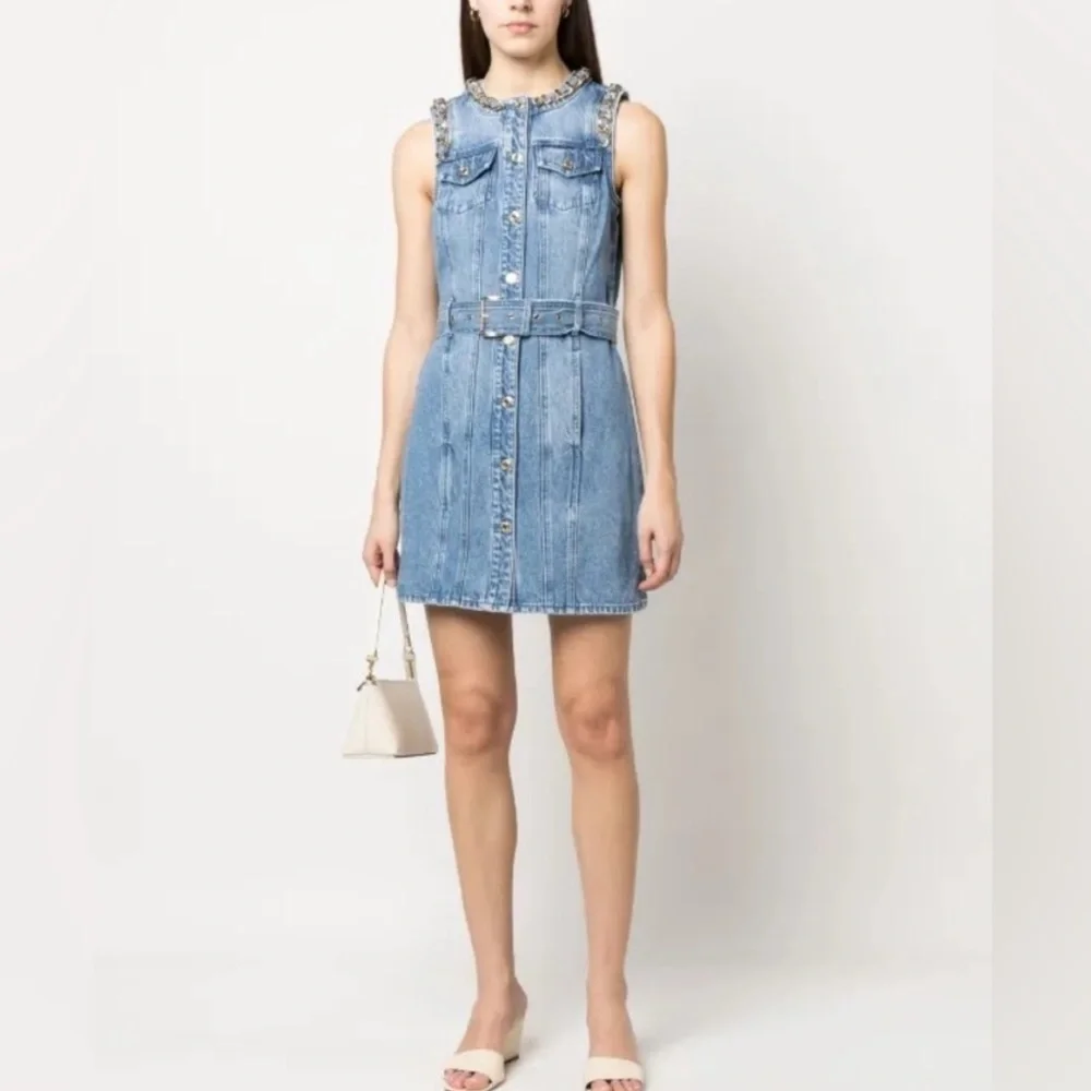 Michael Kors Denim Sleeveless Dress with Gold Chain Neck Details - Picture 4 of 4